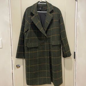 Forever 21 Green Plaid Trench Coat